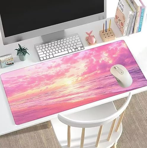 Tapis de Souris Rose Tapis de Souris Gamer XXL 1400x700x3mm Gaming Accessoire, Tapis de Souris Nuage Tapis Souris Résistant à l'eau avec Base en Caoutchouc antidérapant, Deco Bureau Travail W5-695