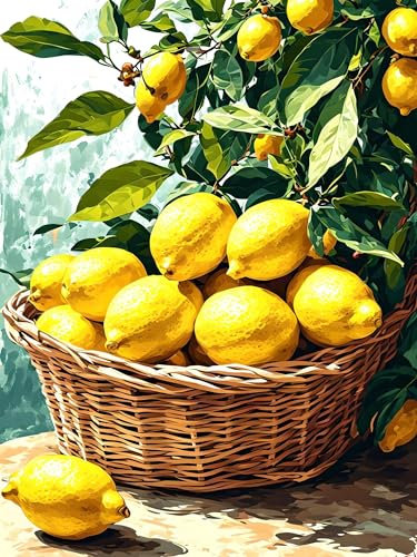 Peinture par Numéro Adulte Débutants, Peinture Numero Adulte Paysage Citron, Kits de Peinture au Numéro avec Peinture Acrylique et Pinceaux, Décoration de Maison Créatifs, Sans Cadre 20 x 30 cm H-716