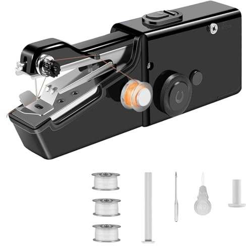 YwuLy Handnähmaschine, Tragbare Mini-Nähmaschine, Kabellose Tragbare Elektrische Handnähmaschine Mit Nähzubehör für Anfänger, Schnell Zu Nähen Geeignet,für Kleidung,Stoffe,Cutains,Home Travel(schwarz)