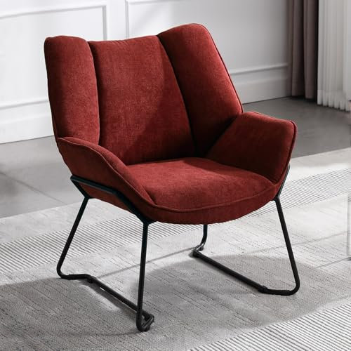 Ya-Home Sessel Wohnzimmer Loungesessel modern Lesesessel gepolstert Ohrensessel mit Metallbeinen für Schlafzimmer/Wohnzimmer, Chenille, Rot
