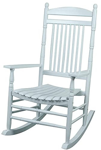 Schaukelstuhl aus massivem Hartholz, weiß, mit extra breiter Sitzfläche für Outdoor/Garten/Terrasse, stabile und bequeme Wippe für Erwachsene für Veranda oder Balkon, unterstützt bis zu 175 kg