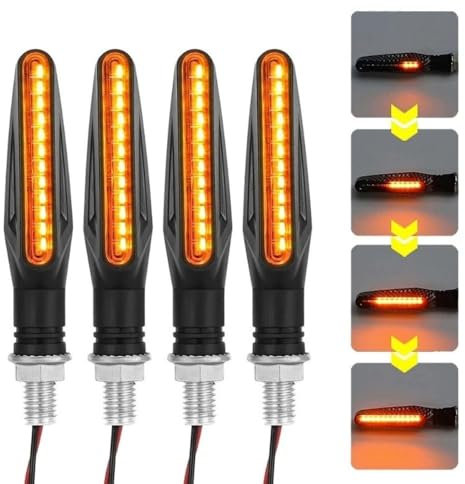 Genérico 4PCS - Intermitentes Moto - Luces Led Para Motocicleta - Ajuste Universal - 12 LEDS Secuencial 12V - Piscas Moto - Flexible y de Alta Resistencia.