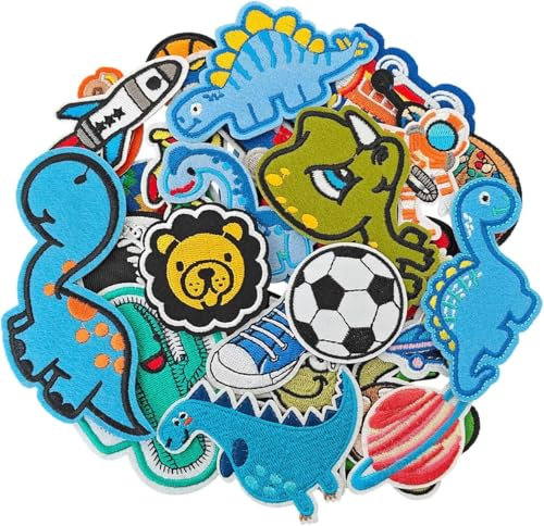 AXEN Embroidered Iron on Patches for Boys, Cute Boys Applique for Clothes, Hat, Backpack, Jeans, DIY Accessories, Pack of 30