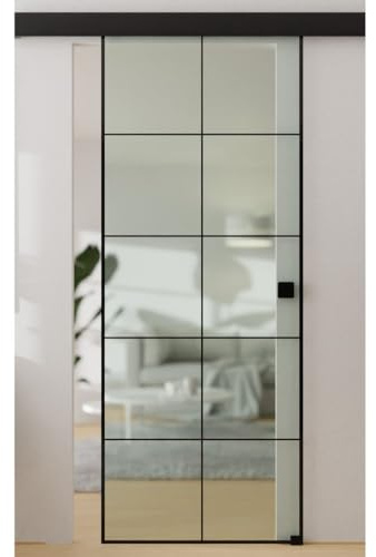 HORI Glasschiebetür Loft Design – ESG-Sicherheitsglas Milchglas ohne Bohrungen – Glastür zum schieben - Raumtrenner für Innenräume ohne Zubehör - Lofttür ohne Beschläge 2183 x 810 mm I ohne