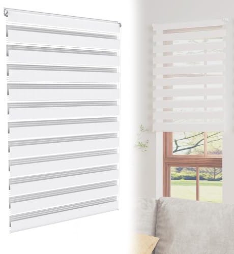 YRHome Weiß Doppelrollo Klemmfix ohne Bohren B120 x H150 cm Klemmrollo Zebrarollo Fensterrollo Seitenzugrollo für Fenster & Türen mit Seitenzug Sonnenschutz UV-Schutz Privatschutz lichtdurchlässig