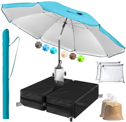 4smile Sonnenschirm mit Ständer 3er-Set inkl. Ø 200 cm Sonnenschirm Strand Schutzhülle & befüllbarem Sonnenschirmständer - UV50+ Strandschirm windfest für Balkon Garten & Terrasse in Türkis