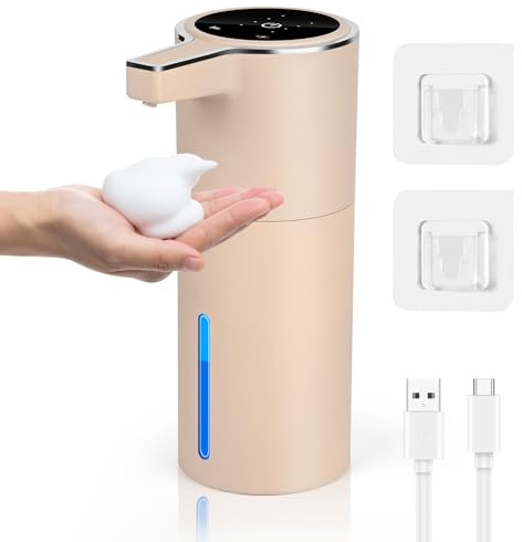 Gaethra Seifenspender Automatisch, 420ml Elektrischer Seifenspender mit Sensor, Seifenspenders Automatisch Wandmontage, USB Wiederaufladbar, IPX5 Wasserdicht, für Bad, BüRo, KüChe (Braune Schaumtyp)