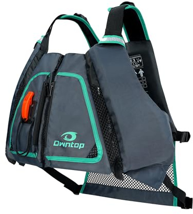 Owntop Schwimmweste Erwachsene mit Mesh-Rücken, Signalpfeife, großen Taschen | Hervorragende Auftrieb | Einstellbare Auftriebswesten | Leichte Schwimmhilfe für Kajak, Angeln, Paddeln (Grün,XL-XXL)