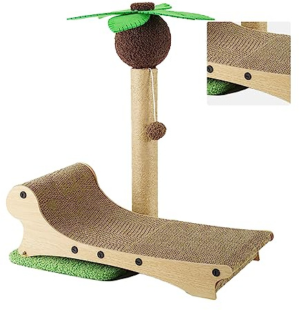 XUMIUZIY Katzenkratzbaum mit Bett, Verdicktes Wellpapier, Strandkorb-Design, Lustige Hängende Fellbälle, Geeignet für Katzen und Kätzchen, Massivholzmaterial
