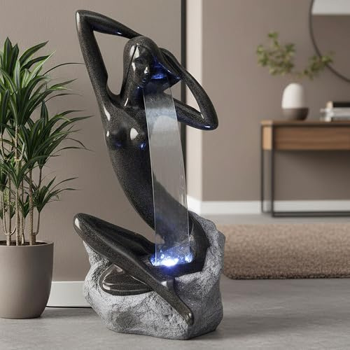 Design Springbrunnen mit LED Beleuchtung Zimmerbrunnen 101 cm Granit-Optik Gartenbrunnen Skulptur Brunnen Wasserspiel Gartenfigur