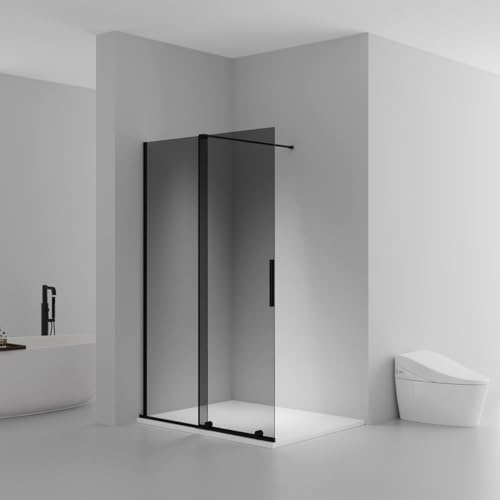 BELVIT Begehbare Dusche mit Schiebetür, Walk-In Duschkabine, 8 mm ESG-Sicherheitsglas, Anti-Kalk Nano-Beschichtung, reversibel Links/Rechts, 120x200 cm, Rauchglas, Aluminiumprofil