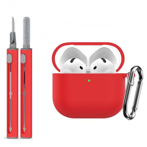 LVNEHAL For AirPods 4 Case, Military Grade Silicone,Shock Absorption | Protective,with Cleaning Pen & Keychain Compatible with AirPods 4 Charging Case 2024 (Red)