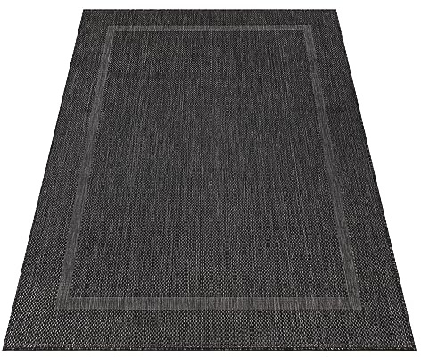 KADIMA DESIGN Teppich Läufer Schwarz 80x250 cm Balkon Terrasse Einfarbig Uni Wetterfest Waschbar Strapazierfähig Fußbodenheizung geeignet Schadstoffgeprüft | ALSTER