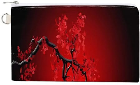 Mini porte-monnaie en toile avec porte-clés Motif fleurs de cerisier rouge