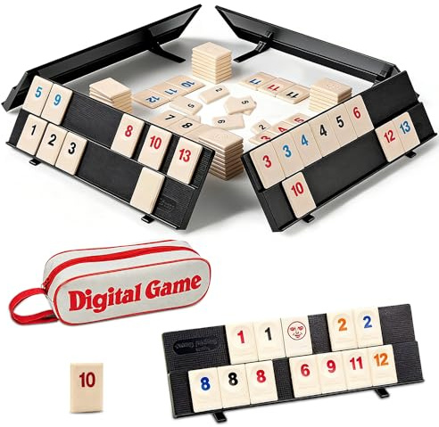 Klassisches Mini-Rommé-Spielset, Rummy Reisespiel, Rummy Cup Brettspiel Mit 4 Exklusiven, PVC-Gehäuse und Stoffbeutelverpackung, Tragbares Brettspiel Strategie für 2-4 Spieler, Erwachsene Und Familie