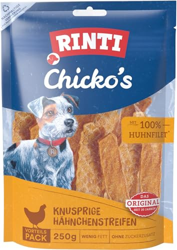 RINTI - Chicko | Leicht verdauliche Hühnerstreifen aus 100% Hühnerbrustfilet für ausgewachsene Hunde. Fettarmer und zuckerfreier Hundesnack ohne Zusatzstoffe im Frischebeutel | 9x250g Huhn