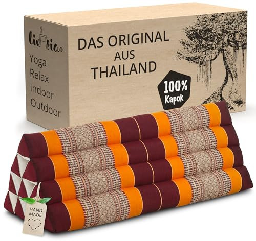livasia Rückenstützkissen breit für Paare - 33x80x30cm - Dreieckskissen für Garten und Balkon, Keilkissen mit Kapok, handgefertigt, Meditationskissen (Orange)