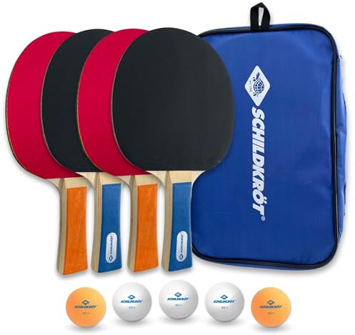 Schildkröt Tischtennis-Set Hobby, für 4 Spieler (4 Schläger, 5 Bälle, in Tragetasche, gute Freizeitqualität), 788603, Weiß