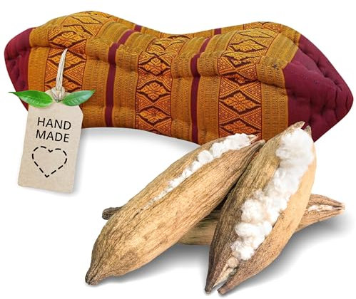 livasia Nackenstützkissen Papayakissen - Ø 13x43cm - Nackenkissen Papayaform, Sofakissen, Lesekissen mit Kapok, Kissen für Garten und Balkon, Reisekissen handgefertigt (Rot/Gelb)