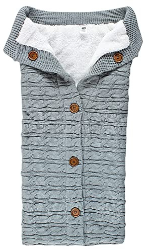 Hudson Baby Unisex Baby Sherpa Knitted Baby Lounge Stroller Wrap Sack, Gray, One Size