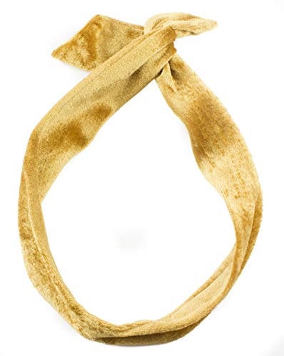 Mytoptrendz® Wire Headband Plain Velvet Adjustable Bendy Usangi Wired Hair Band Hair Tie Twist Bowknot Rockabilly Retro Boho Rockabilly Scarf (Gold Beige)