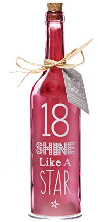 Boxer Gifts SB1218 Light-Up LED '18' Birthday Glass Starlight Bottle | Beautiful, Decorative Homeware Comes with Gift Tag, 6.7cm x 29.5 cm