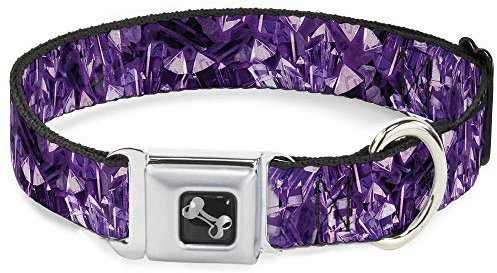 Buckle Down Hundehalsband mit Schnalle für Sicherheitsgurt, Kristalle, Violett, 1 Wide - Fits 15-26 Neck - Large, Mehrfarbig