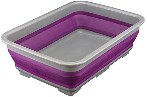 Collapsible Washing up Bowl, Portable 10L Water Storage Basin and Space Saving Plastic Washtub with Easy Pop Out Plastic Design Ideal for Cleaning & Camping(Purple).