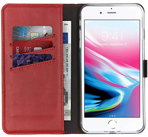 SELENCIA Klapphülle aus Echtleder - Geeignet für iPhone 7 Plus/ 8 Plus - Rot