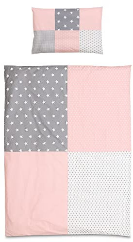 ULLENBOOM Kinderbettwäsche 100x135 cm - 100% OEKO-TEX Baumwolle - Rosa Grau - Kinder Bettwäsche Set aus Kissenbezug (40x60 cm) und Deckenbezug (100x135 cm), Als Baby Bettwäsche geeignet