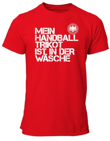 clothinx Herren T-Shirt EM Mein Handball Trikot ist in der Wäsche Rot/Weiß Größe L
