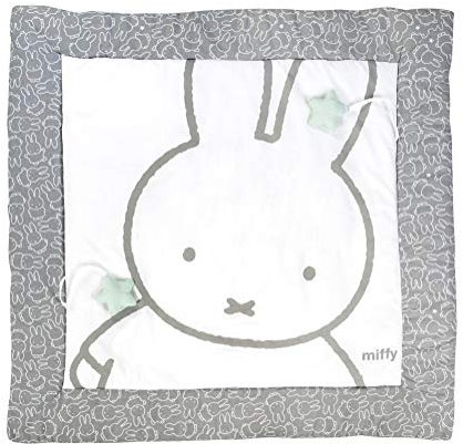 roba Spiel- & Krabbeldecke miffy - 100 x 100 cm - Baby Spieldecke aus Baumwolle gepolstert - inkl. Anhänger zum Spielen - Spielunterlage / Laufgittereinlage mit Hasen Motiv