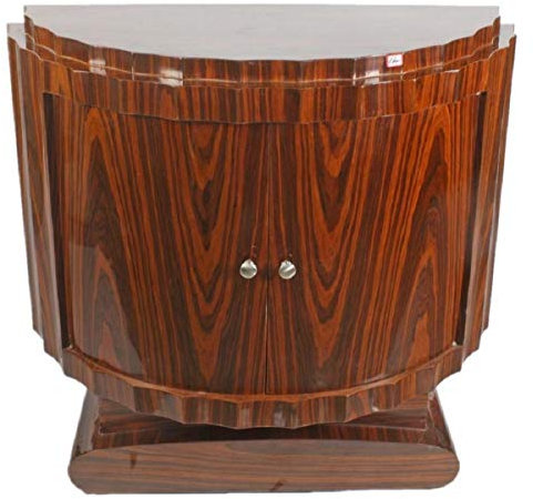 Casa Padrino Art Deco Nachttisch Braun 100 x 45 x H. 95 cm - Halbrunder Mahagoni Beistelltisch mit 2 Türen - Luxus Qualität