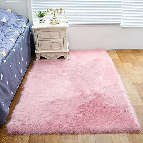 ZFHTAO Lammfell Schaffell Teppich Bettvorleger Modern kunstfell Fell Bettvorleger Teppich Kunstfell Schaffell Deko Fell in Super Weich Imitat Rugs Verschiedene Größen - Pink 130x170cm