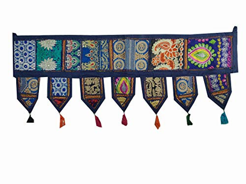ICC Volants für Fenster Toran Baumwolle Vintage Patchwork Türbehang Volant Fenster handbestickt Bohemian-Dekoration Wohnzimmer Wand Schlafzimmer Wohnzimmer Zuhause handgefertigt 106 cm Violett