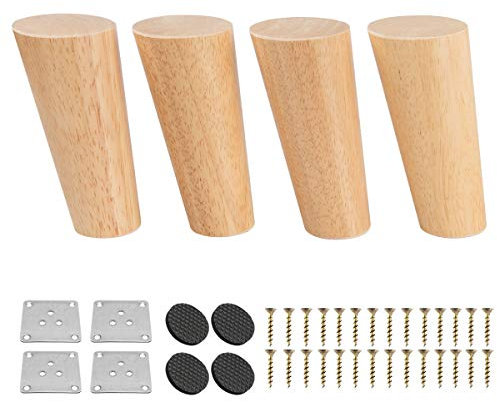 Btowin 10cm Holz Möbelfüße, VCF 4 Stück Massivholz Tischbeine Möbelbeine DIY Ersatz mit Montageplatten & Schrauben & für Schrank Sofa Bett Ottomane Couch