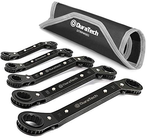 DURATECH 5-Piece Double Box Reversible Ratcheting Wrench Set, SAE