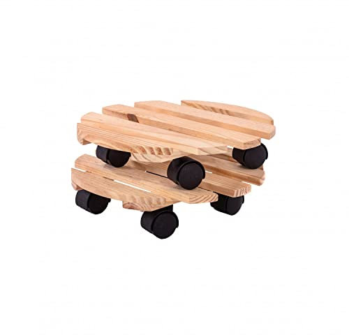Oypla Set of 2 30cm Wooden Plant Flower Pot Mobile Mover Trolley Stands
