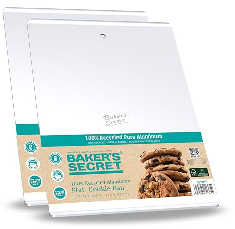 Baker's Secret The Natural Aluminum Collection Große flache Backbleche, 45,7 x 35,6 cm, extra dick, 2,7 mm, 100 % recycelt, halbes Blatt mit Loch zum Aufhängen, 2 Stück