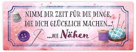 Nimm dir Zeit zu nähen Metallschild Dekoration für Nähzimmer Handwerk Basteln Näherin Hobby Nadel und Faden Schild