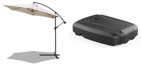 VOUNOT 3m Cantilever Garden Parasol, Banana Patio Umbrella with Crank Handle and Tilt & Parasol Base Weights, Umbrella Base Stand for Cantilever and Banana Parasol, 60 L / 100 kg,Square