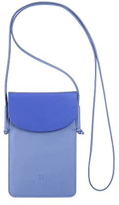 DUDU Leder Hals Handytasche, Smartphone Tasche bis zu 6,7 Zoll mit Knopf, Verstellbarer Schulterriemen, schlankes Design Kornblume