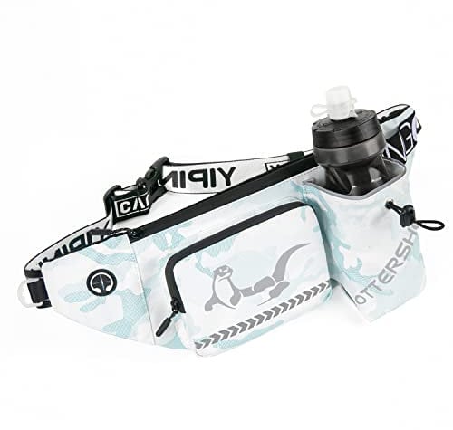 OTTERSHELL Gürteltasche Bauchtasche mit Flaschenhalter Damen und Herren, Atmungsaktiv Sport Hüfttasche für Laufen Radfahren Camping Klettern Reisen Wandern Joggen Hundetraining (Camouflage Blau)