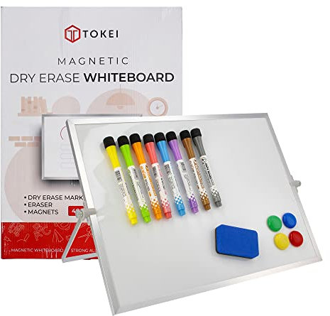 Tokei Tableau Blanc Magnétique A3 40x30cm - Double Face, Stylos et Gomme Inclus - Portable pour Bureau, Maison, École - Tableau à Dessin