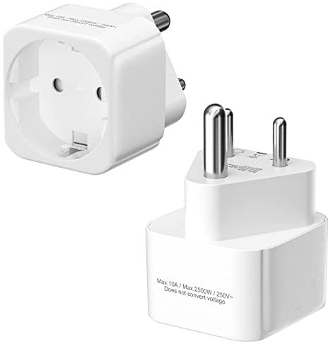 Reiseadapter Indien, Deutschland nach Indien Reiseadapter 2 Stück, PABANCE Reisestecker indien Typ D mit Erdungsschutz, Steckdosenadapter für Indien, Sri Lanka, Nepal, Niger(Weiß), Stromadapter indien