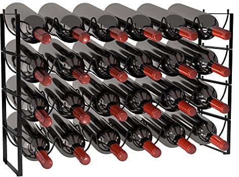 TONLEA 4 Stöckiges Stapelbar Weinregal, 3-in-1 Flaschenregal für 24 Flaschen, Kann Separat Oder Stapelbar Weinflaschenregal aus Metall, Freistehend Weinlagerregal für Kabinett Speisekammer (Schwarz)