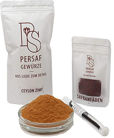 Bio Ceylon Zimt 250g gemahlen von PerSaf I Gratis dazu: 1 Vanilleschote & 0,2g Safran I Zimtpulver aus Madagaskar I naturbelassen & fair gehandelt I Aus kontrolliert biologischem Anbau (DE-ÖKO-006)