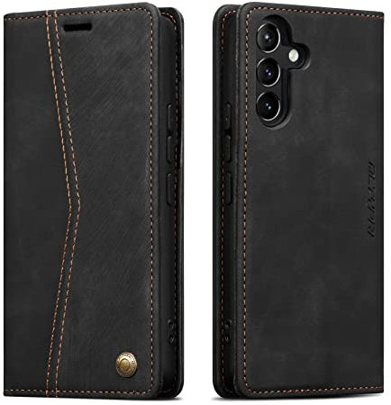 QLTYPRI Wallet Case for Samsung Galaxy A14 4G/5G, Vintage PU Leather Folio Case with Card Slots Kickstand Magnetic Closure Shockproof Flip Phone Cover for Samsung Galaxy A14 4G/5G - Retro Black