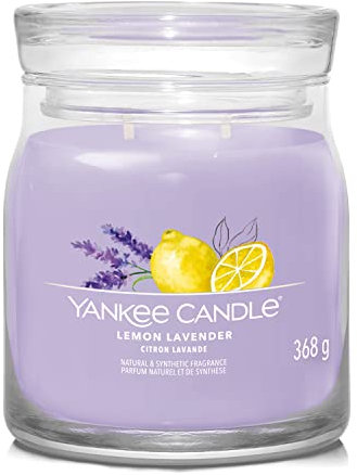 YANKEE CANDLE Candela profumata firmata, Candela in barattolo medio alla lavanda al limone con doppio stoppino, Candela in miscela di cera di soia, Regalo perfetto per le donne 1630004E