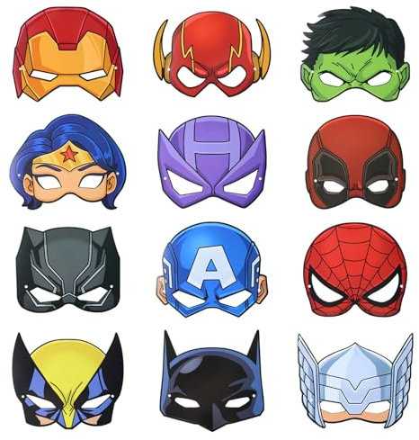 TOPWAYS Superhero Maske 12 Stück Cartoon Masken Party Packs Gefüllte Kinder Cartoon Dekoration Kinder Jungen Mädchen Helden Kostüm Anziehen Rollenspiel Geburtstag Party Halloween Anziehen